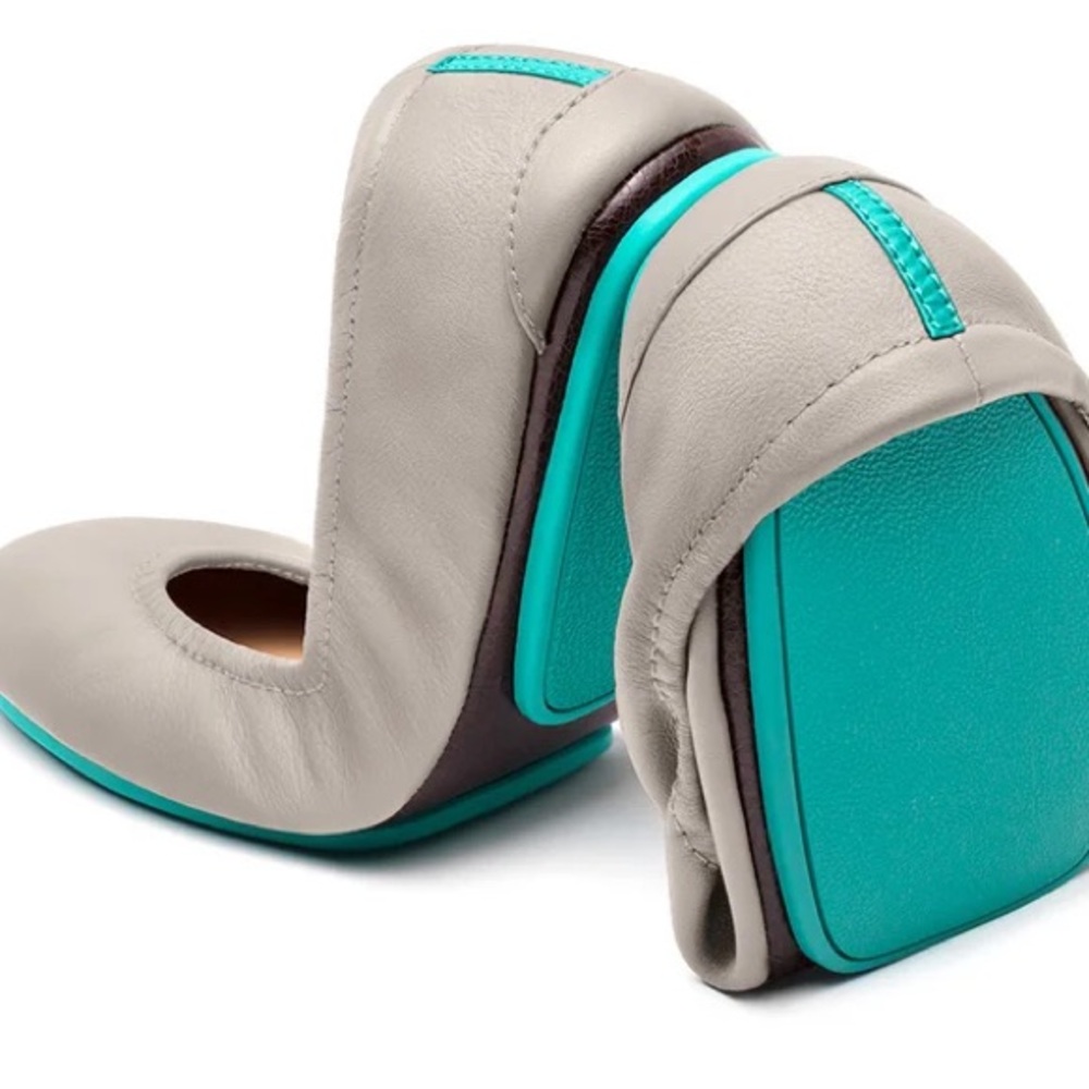 Tieks ballet slippers. Dove grey with turquoise trim